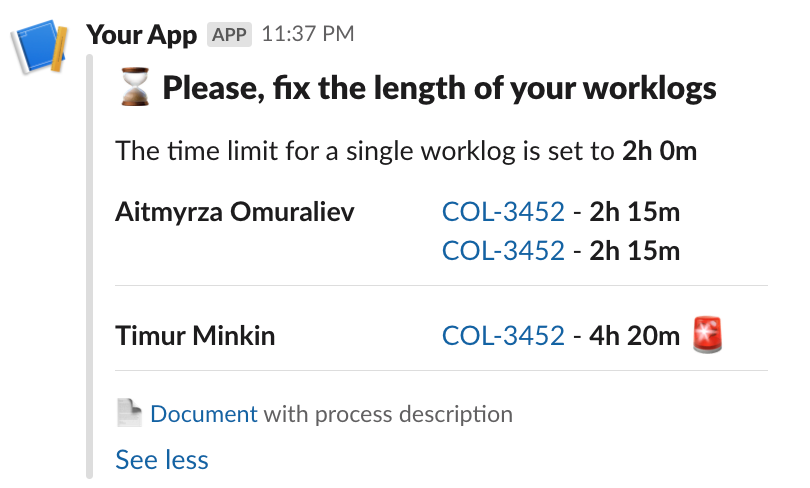 Alert: Notify if worklog time exceeds the limit